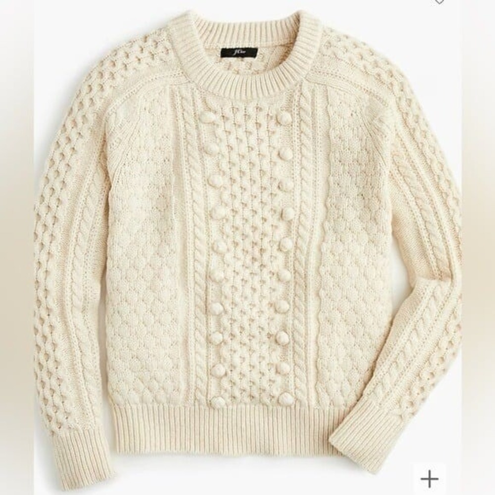 J. Crew Women's Popcorn‎ Cable-Knit Crewneck Pullover Sweater in Ivory Size XS